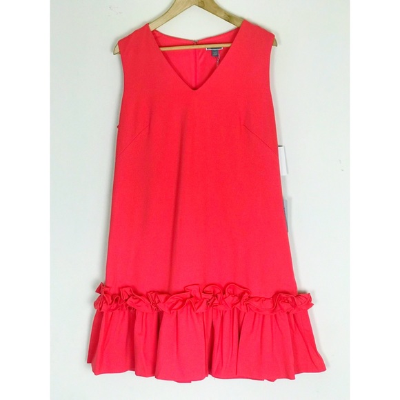 NWT CHELSEA28 Ruffle Hem Sheath Dress in Coral - Picture 2 of 7